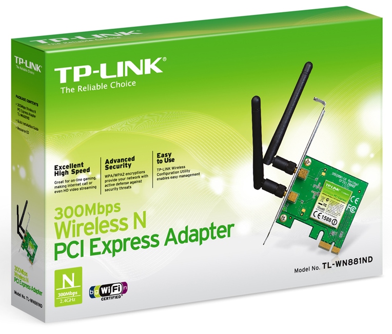 PLACA PCI-E WIFI - 300MBPS - 2 ANTENAS 2DBI DESMONTABLE - TL-WN881ND - TP-LINK